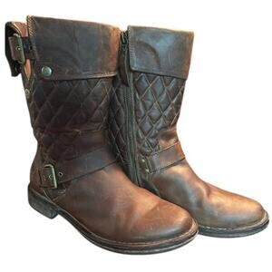 UGG Boot Brown Leather Quilted Mid High Conner Fawn Australia side zip sizs 9